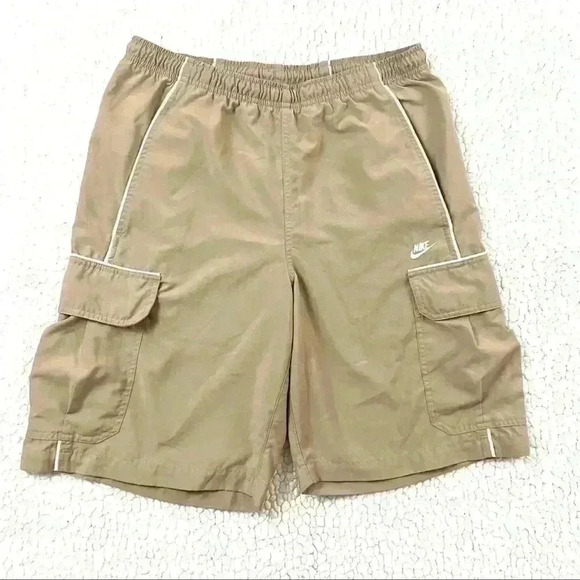 Vintage Nike Retro Beige Elastic Drawstring Waist Cargo Athletic Men Short SizeS - Picture 1 of 13
